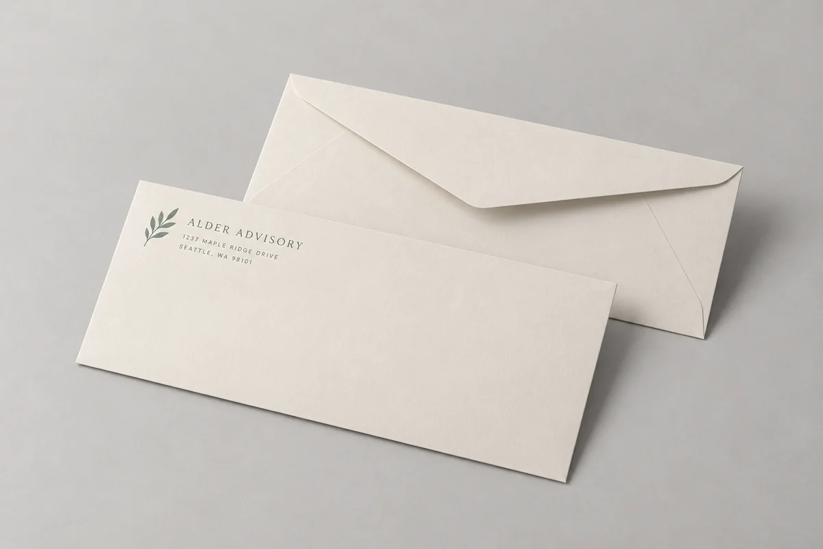 Alder envelopes photographed on a soft neutral studio background
